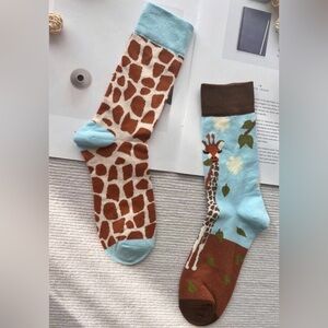 Giraffe print Socks mismatched soulmate funny Womens girls teens gift animal zoo